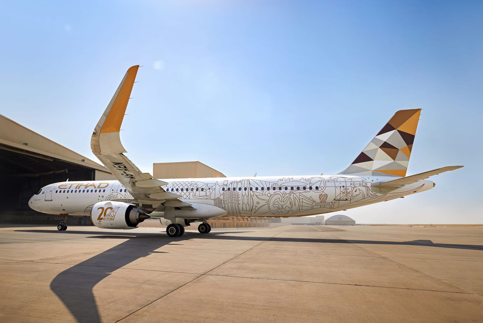 "Etihad reveals 20th-anniversary livery."